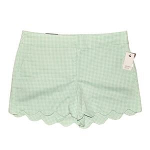 CROWN & IVY NEW $55 Green Gingham Scallop Hem‎ Shorts Cotton Blend Size 8